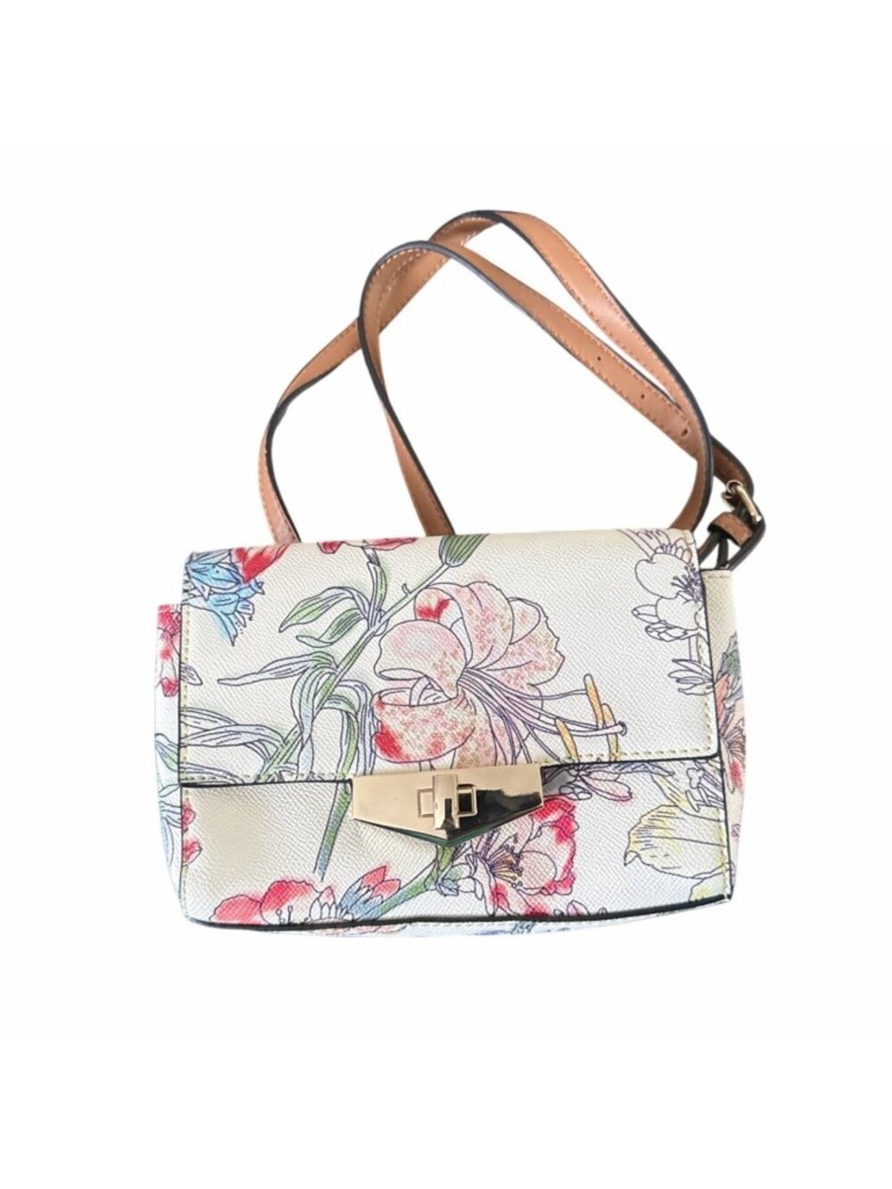 Floral Print Crossbody Bag With Adjustable Strap & Gold-Tone Clasp By APT9